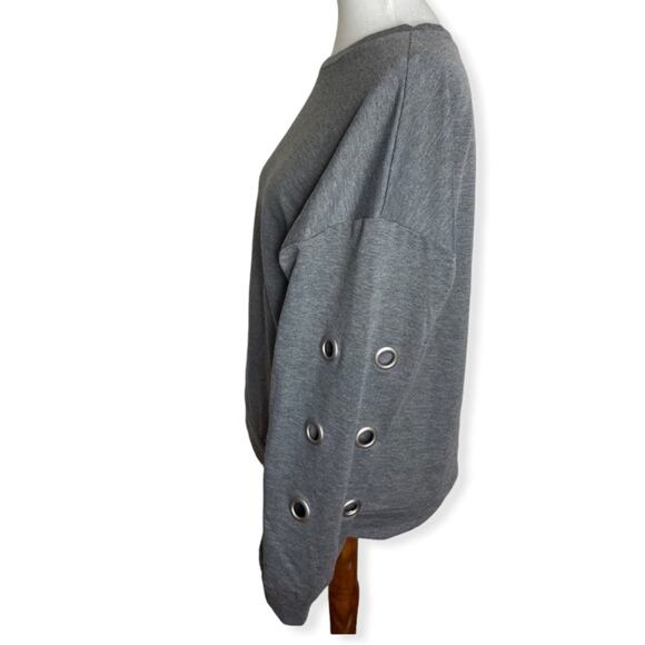 Sophie Rue Grey Grommet Detail Sleeve Crewneck Sweatshirt - Picture 1 of 7